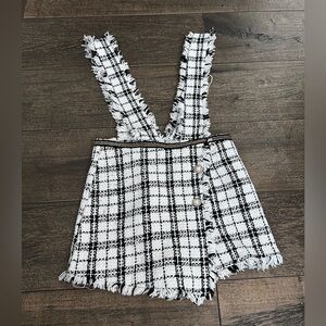 Chic‎ Black and White Plaid overall Skort with Fringe